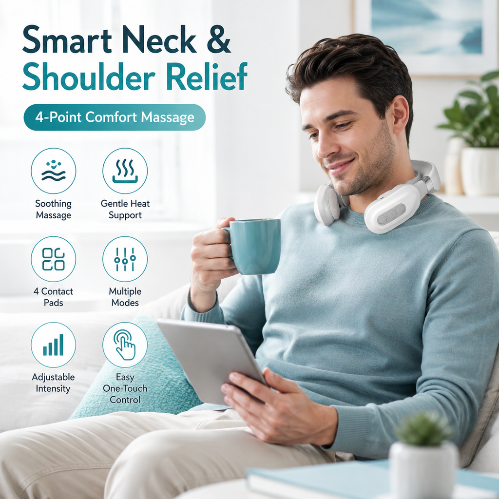 Somneloq Neck Rest one-touch controls and USB-C charging