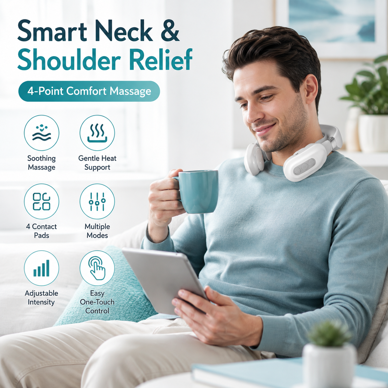 Somneloq Neck Rest one-touch controls and USB-C charging